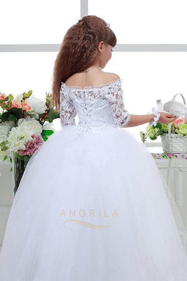 Ivory ball gown flower girl clearance dress