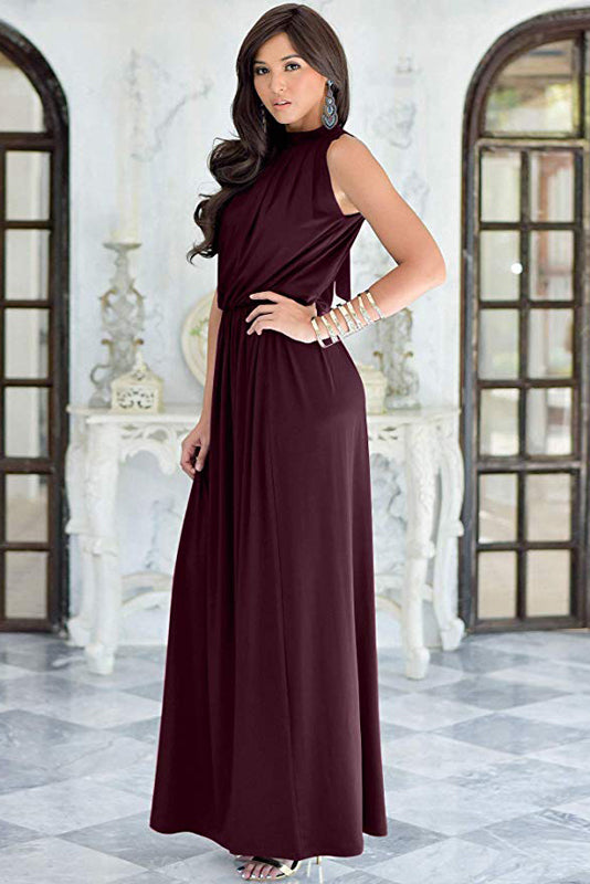 Chiffon High Neck Floor Length Sleeveless Bridesmaids Dresses Angrila