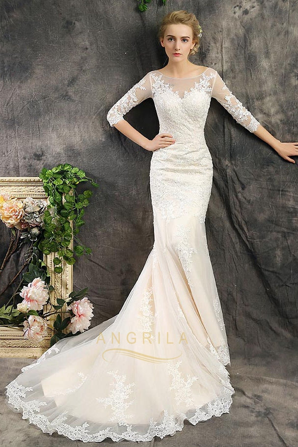 Illusion Neckline Mermaid Bridal Wedding Dresses – Angrila