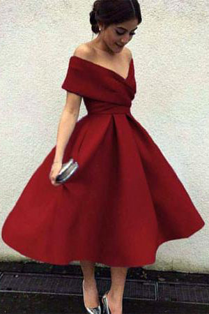 Vintage Tea Length Red Formal Dresses