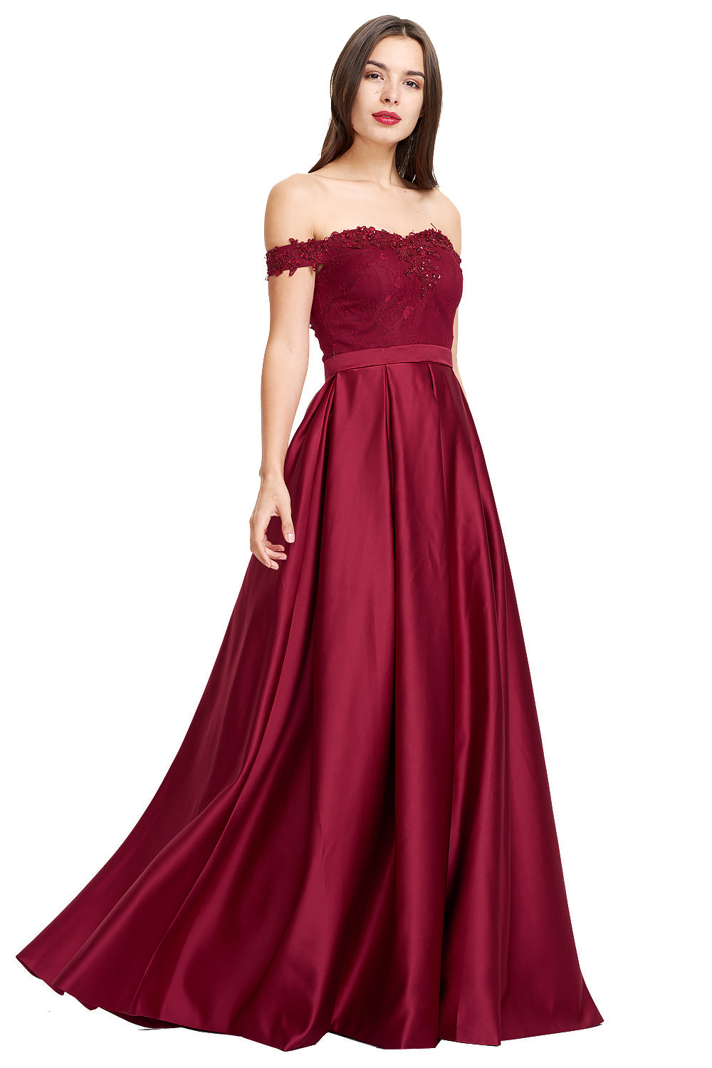 A-line Off the Shoulder Satin Beaded Prom Dress With Appliques