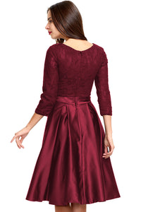 A-line 3/4 Sheer Sleeves Knee Length Satin Homecoming Dress