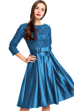 A-line 3/4 Sheer Sleeves Knee Length Satin Homecoming Dress