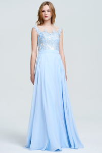 Scoop Neckline Sweetheart Floor-Length Chiffon Sheer Lace Top Bridesmaid Dresses