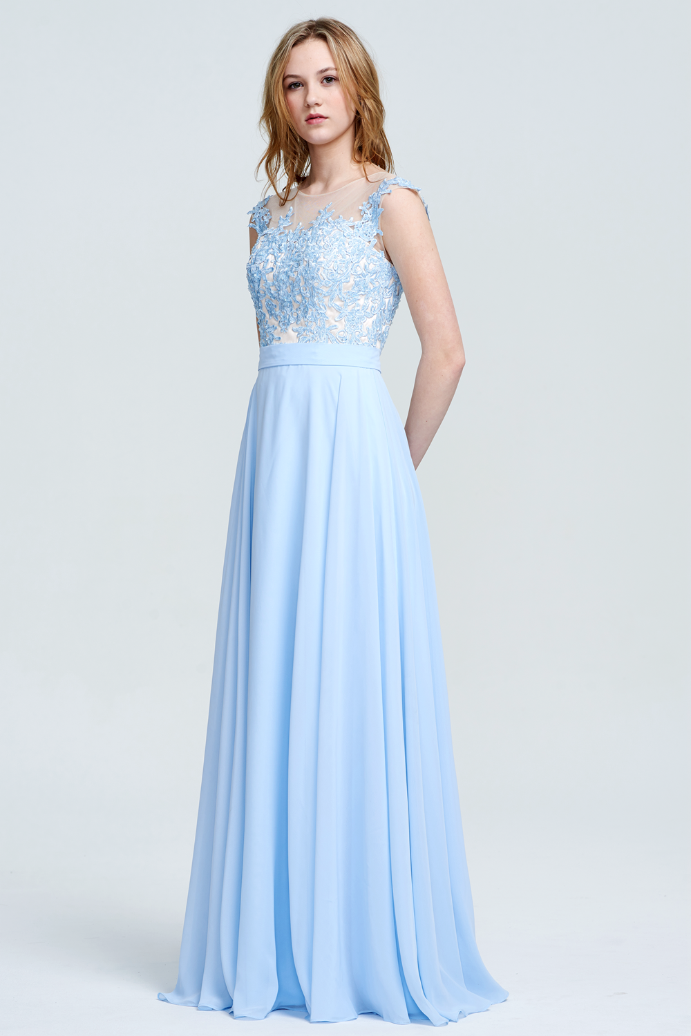 Scoop Neckline Sweetheart Floor-Length Chiffon Sheer Lace Top Bridesmaid Dresses