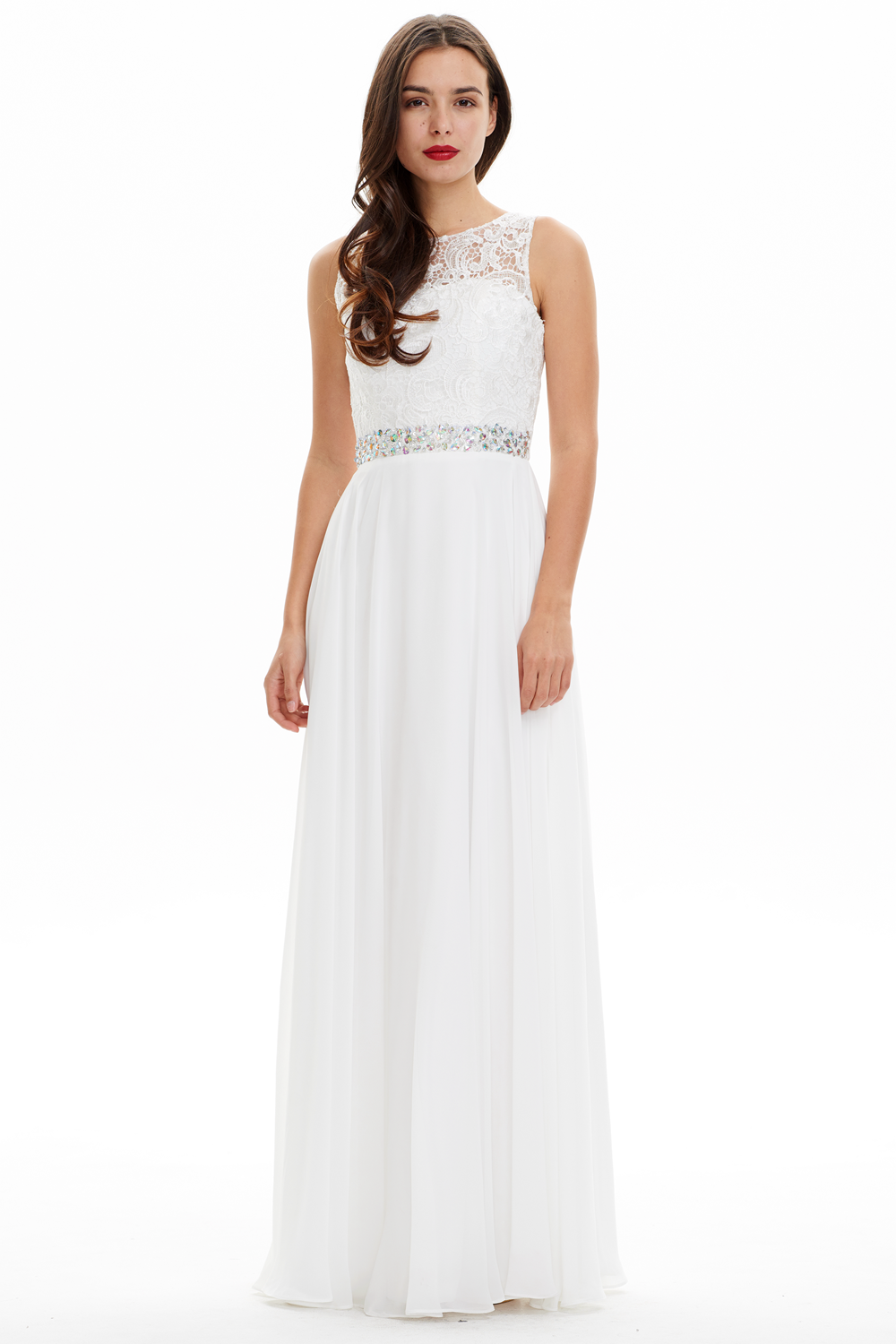 A-line Scoop Floor Length with sweep train Chiffon Wedding Dress