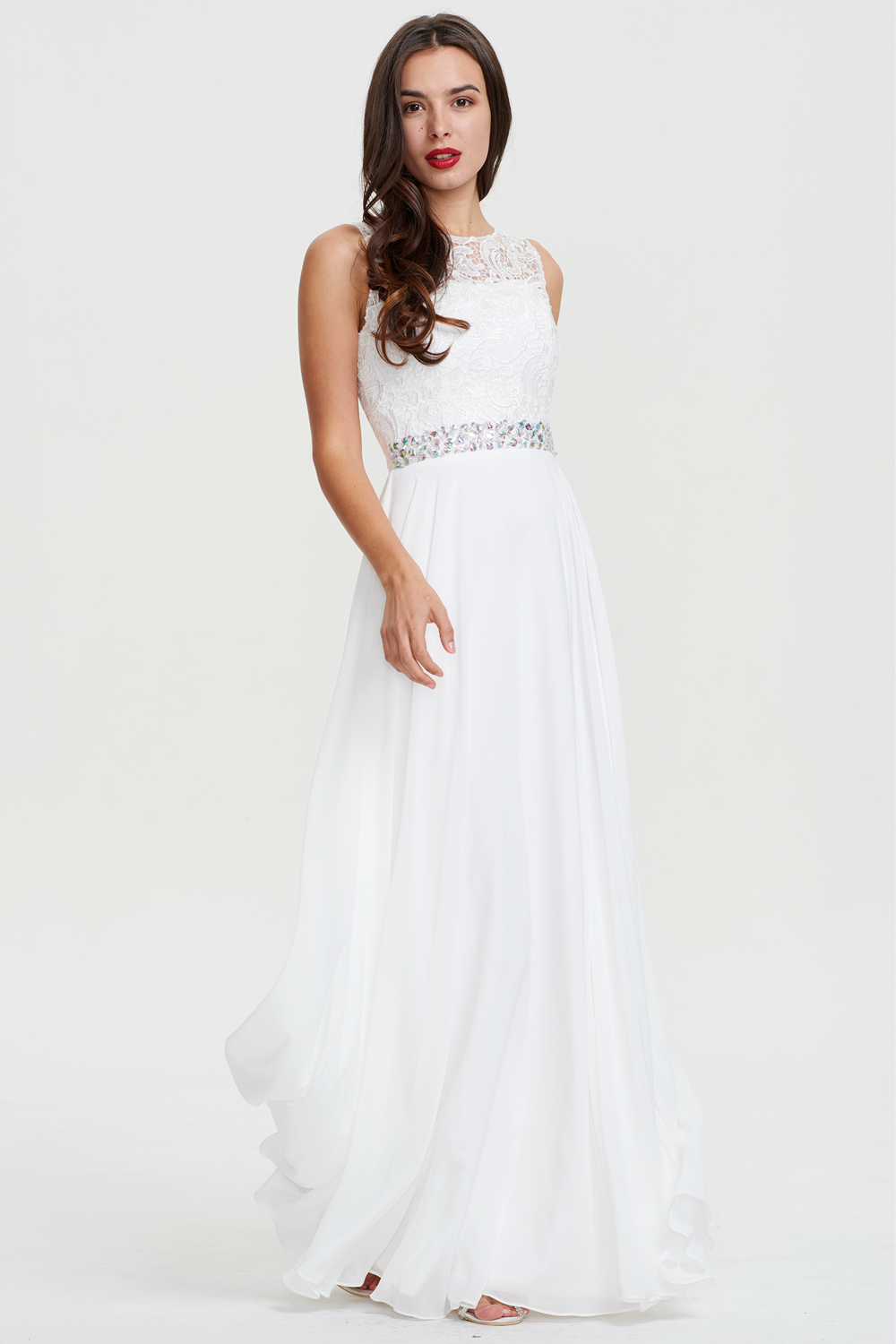 A-line Scoop Floor Length with sweep train Chiffon Wedding Dress