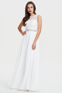 A-line Scoop Floor Length with sweep train Chiffon Wedding Dress