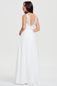 A-line Scoop Floor Length with sweep train Chiffon Wedding Dress