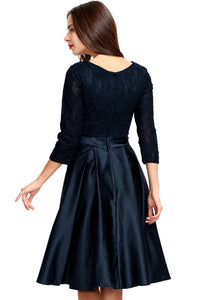 A-line 3/4 Sheer Sleeves Knee Length Satin Homecoming Dress