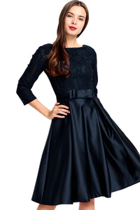 A-line 3/4 Sheer Sleeves Knee Length Satin Homecoming Dress