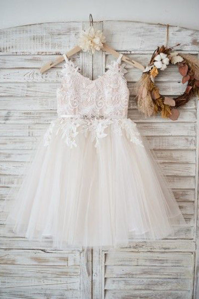 Tulle/Lace Sleeveless Straps Flower Girl Dress