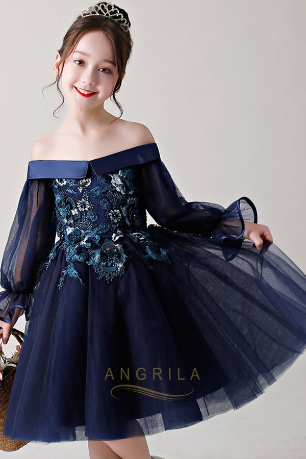 Chic Dark Navy Strapless Flower Girl Dresses