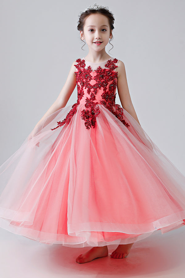 Long Applique Flower Girl Dresses