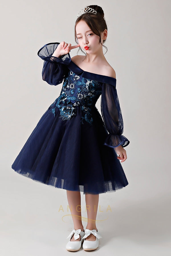 Chic Dark Navy Strapless Flower Girl Dresses