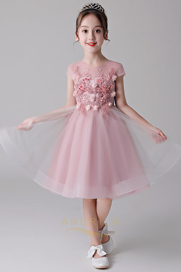 Cap Sleeves Tulle Flower Girl Dresses