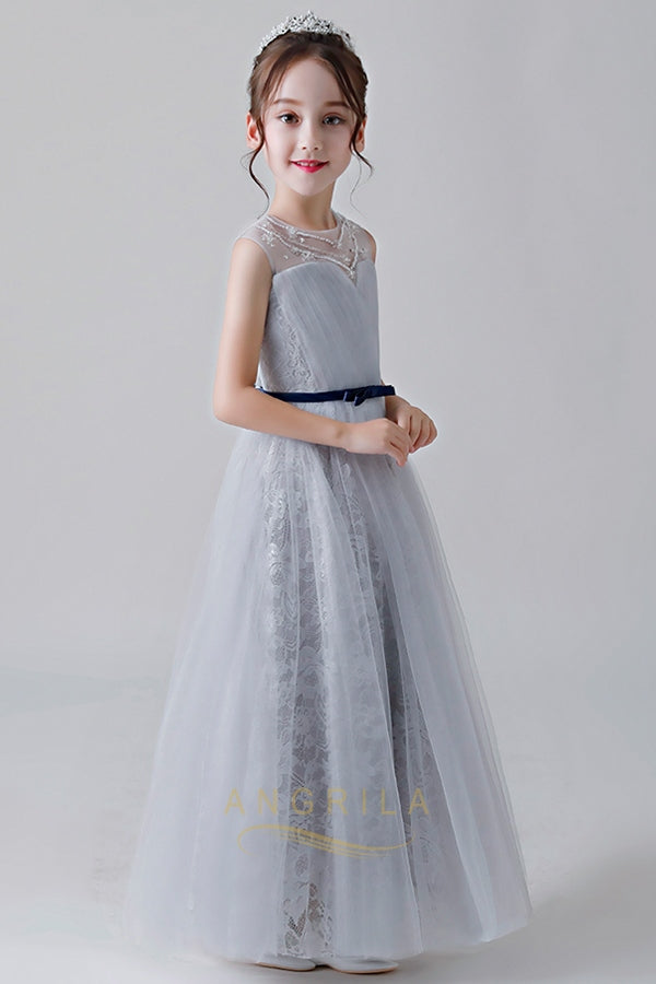 Elegant Long Flower Girl Dresses with Belt