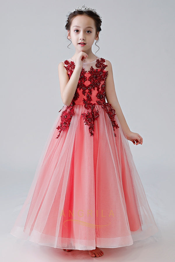 Long Applique Flower Girl Dresses