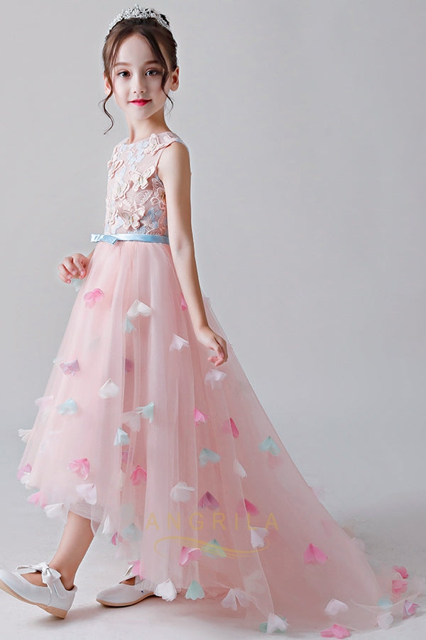 Cute High-Low Jewel Neckline Flower Girl Dresses