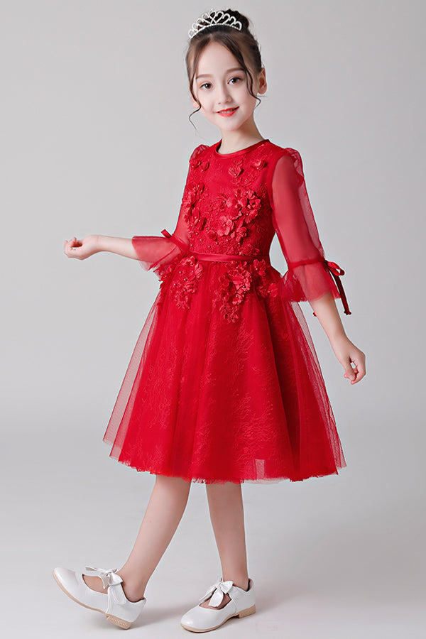 Red Flower Girl Dresses with Sleeves