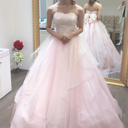 Strapless Sweetheart Floor Length Chiffon Ball Wedding Dress With Back Bow