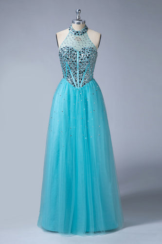 Halter A-Line Beading Prom Evening Dresses