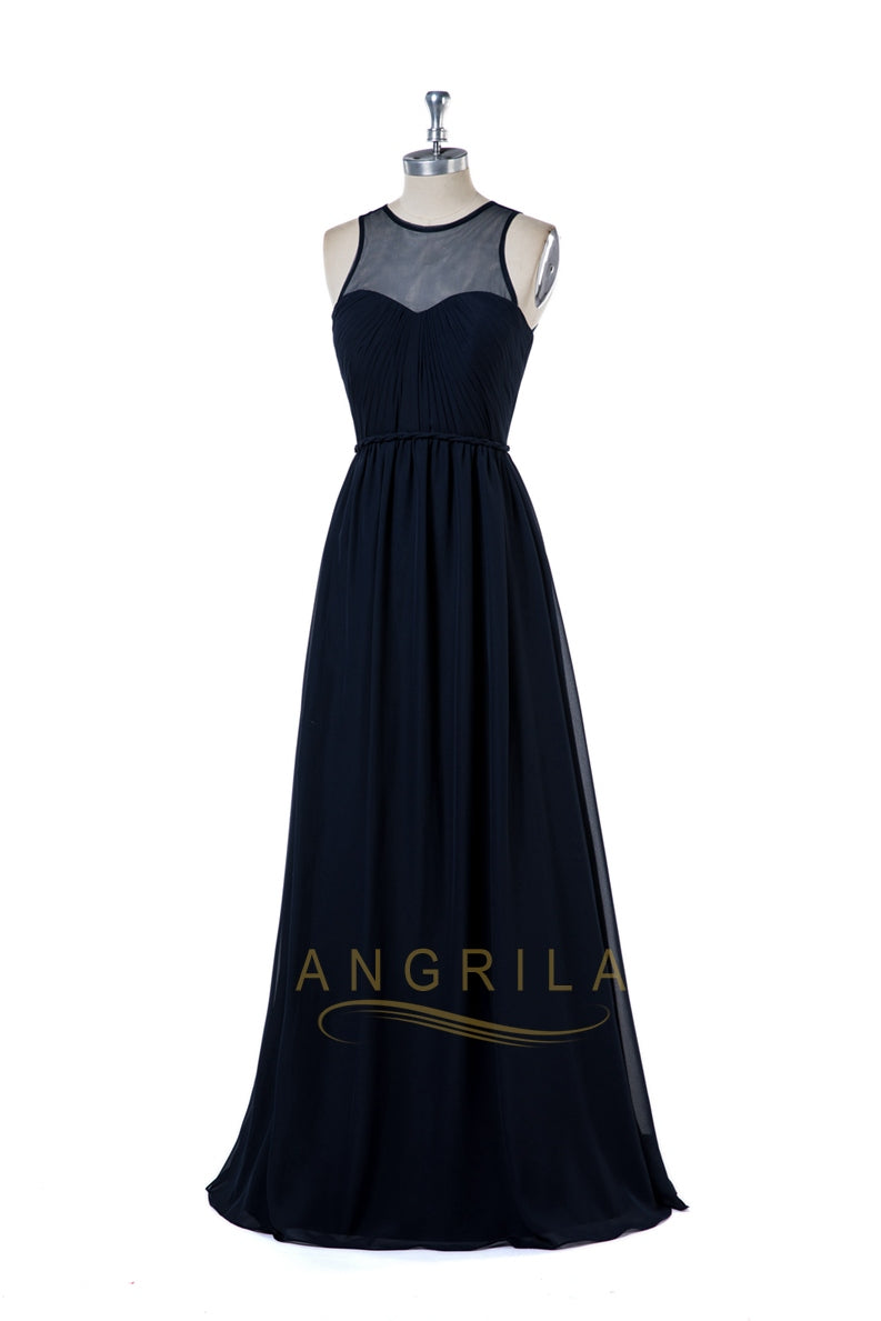 Sleeveless Dark Navy Long Bridesmaid Dresses