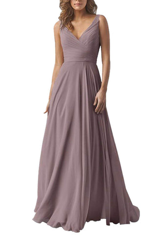 V-Neck Elegant Chiffon Long Bridesmaid Dress