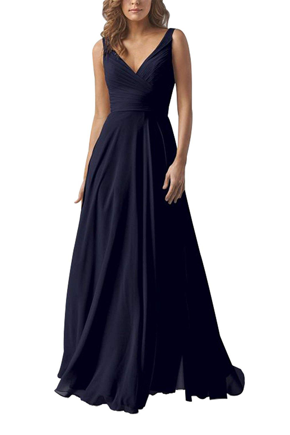 V-Neck Elegant Chiffon Long Bridesmaid Dress