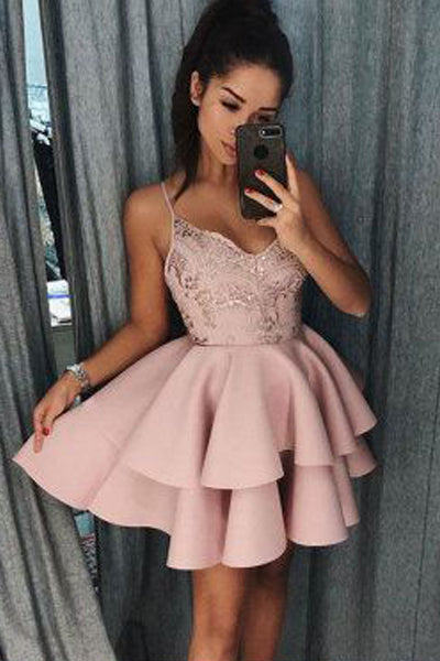 Short Spaghetti Straps V-Neck Homecoming Dress