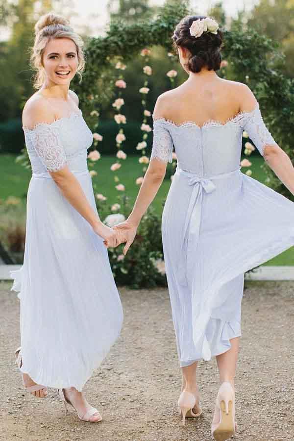 A-line Lace & Chiffon Off-the-shoulder Bridesmaid Dresses with Belt