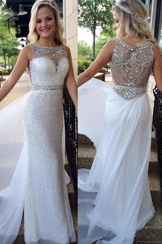 Sheath/Column Sleeveless Beading Sequined Long Prom Dresses