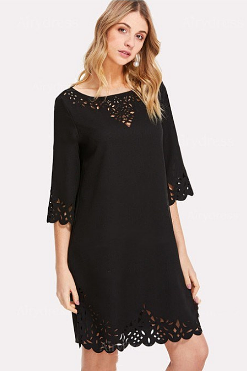 Lace Mid-sleeve Black T-shirt/Short Sheath Dress