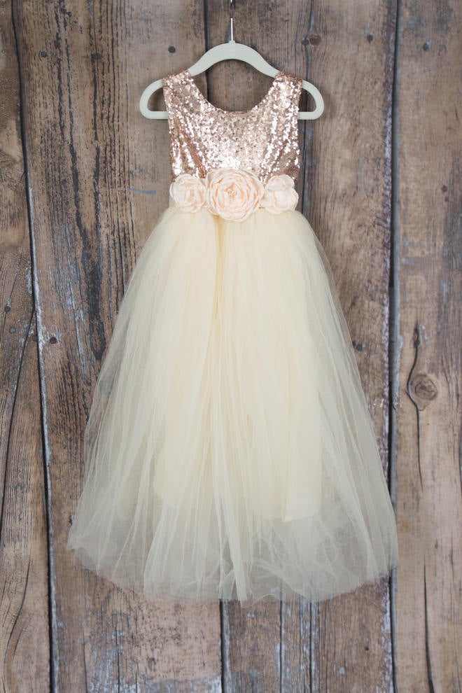 A Line Jewel Scoop Sleeveless Empire Princess Flower Girl Dress