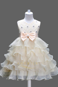 Tulle Sleeveless Flower Girl Dresses with Lovely Bow