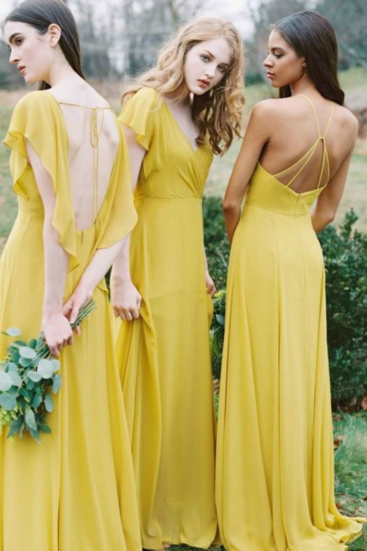 Sheath Open Back Floor-length Chiffon Bridesmaids Dress