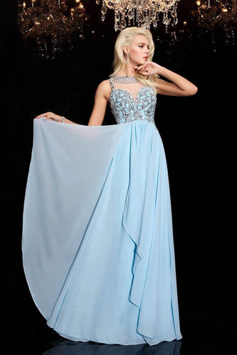 Sleeveless Illusion Bateau Long Chiffon Prom Dresses