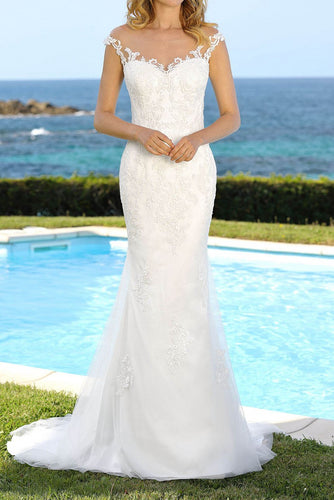 Sheath Illusion Sweetheart Lace Wedding Dresses