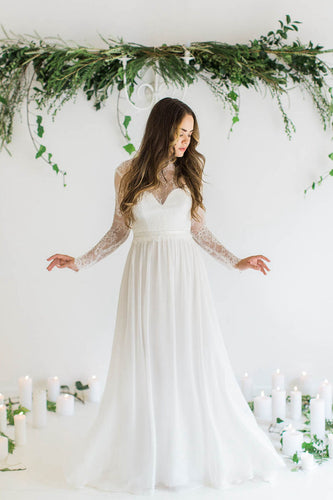 Long Sleeves Sweetheart Chiffon Wedding Dresses with Sleeves