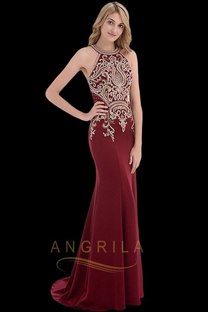 Mermaid Halter Sleeveless Beading Long Evening Dresses