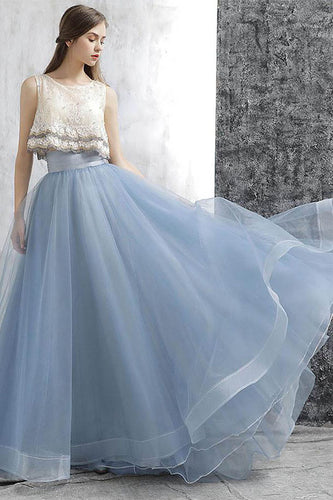 Elegant Tulle Lace Two-Piece Long Prom Dress