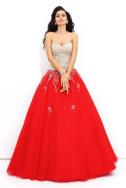 Strapless Ball Gown Sweetheart Beading Ball Gown Prom Dresses