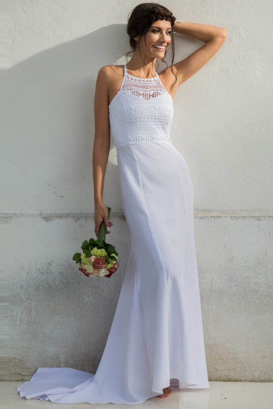 Halter Open Back Chiffon Wedding Dresses