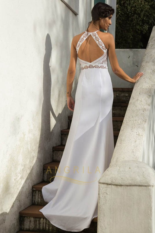 Halter Open Back Chiffon Wedding Dresses