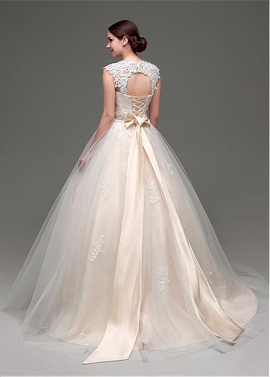 Ball Gown Sleeveless Beading Waistband Lace Applique Long Wedding Dresses