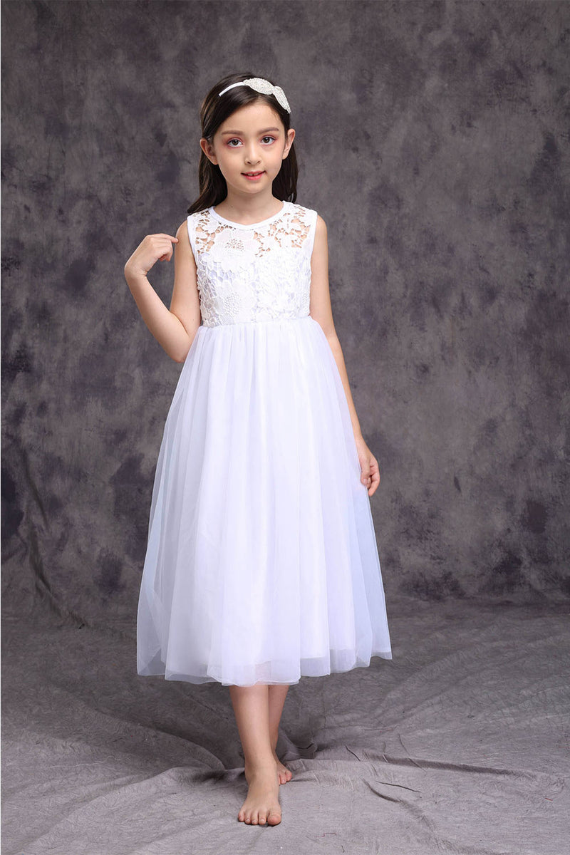 Jewel Neckline Sleeveless Organza Flower Girl Dresses – Angrila