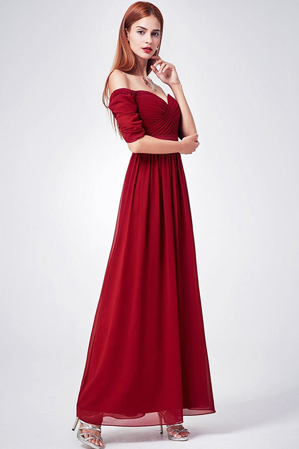 A-line Off-the-shoulder Short Sleeves Long Chiffon Bridesmaid Dresses