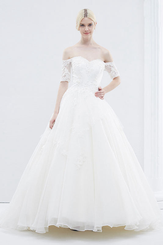 Off-the-Shoulder Sweetheart Short Sleeves Wedding Dresses