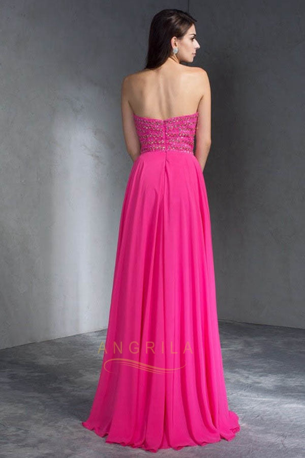 Modest Strapless Open Back Long Chiffon Prom Dresses