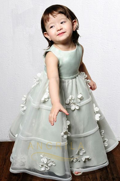 Sleeveless Organza & Satin Flower Girl Dresses